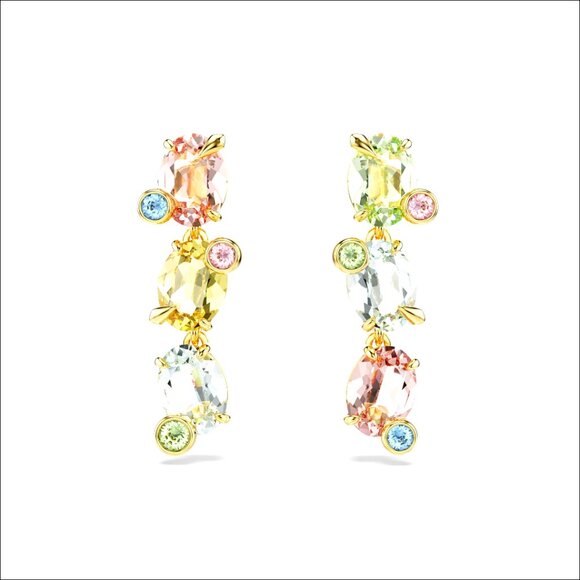 Gold tone finished metal drop earrings asymmetrical design mixed cuts